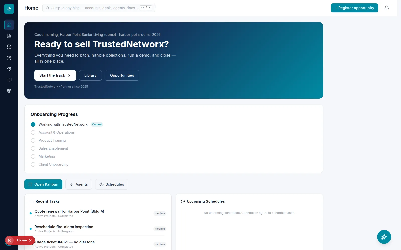 Partner Hub dashboard — stats and recent agents
